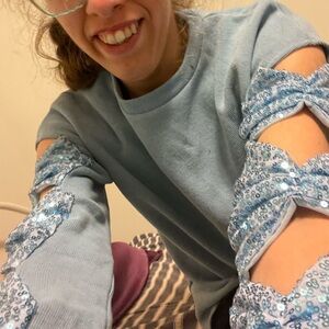 Elegant Blue Women's Top with Sequin Bow Details